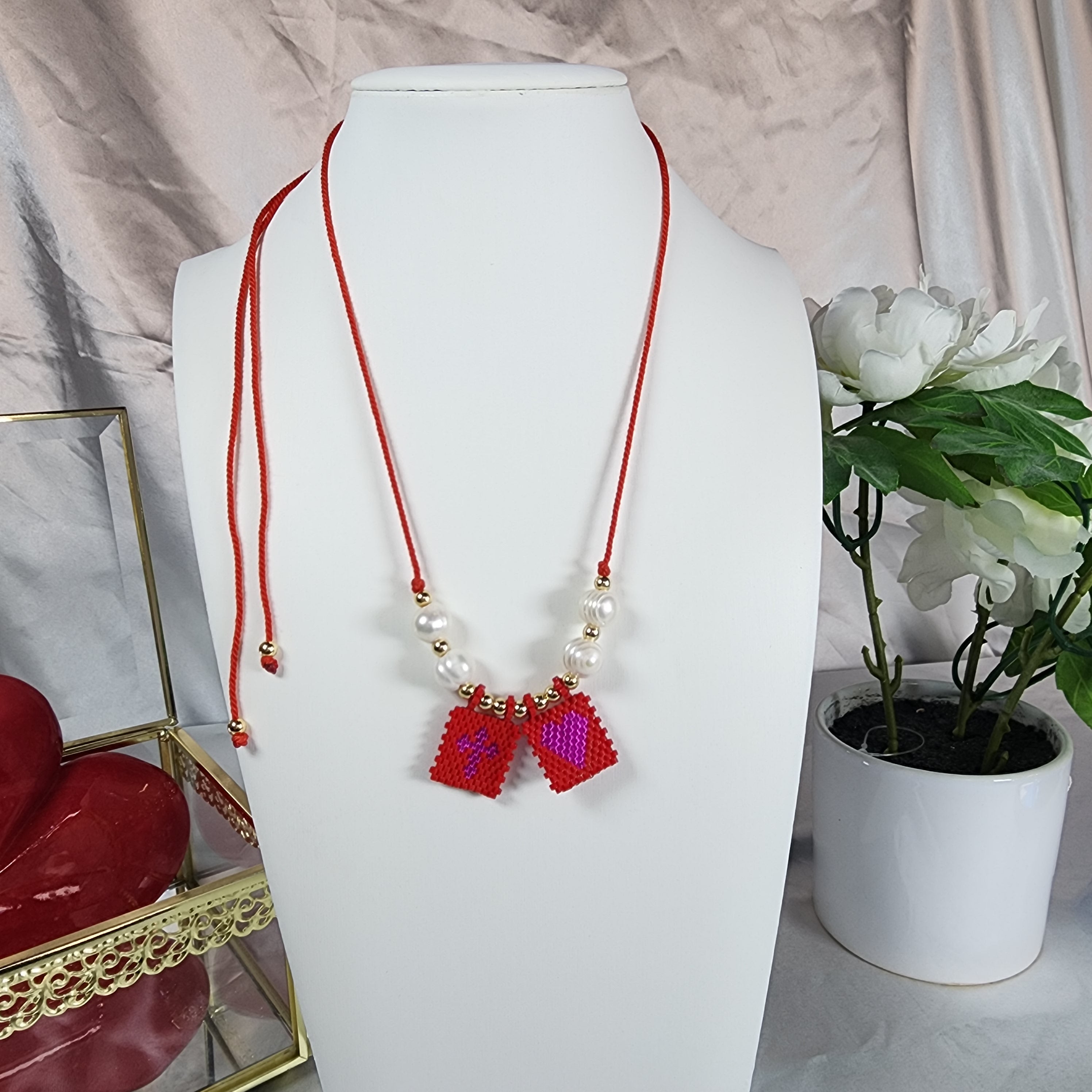 💮Miyuki Cross and Heart Choker Necklace (Adjustable)📿