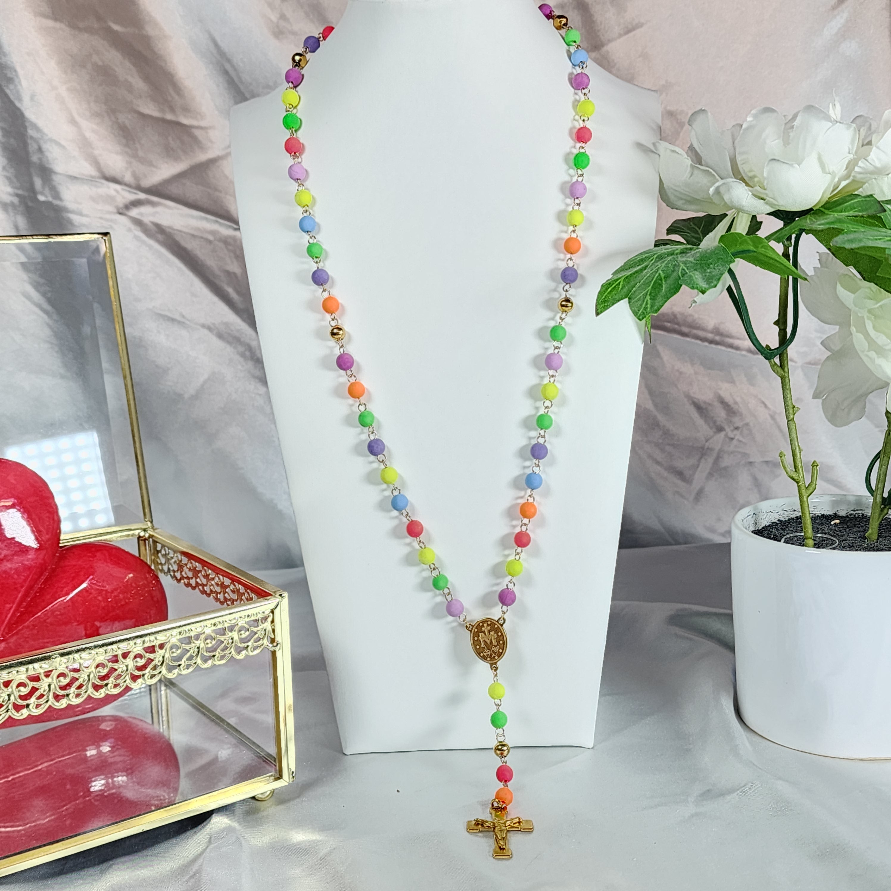 💮Multicolor rosary-style necklace.📿