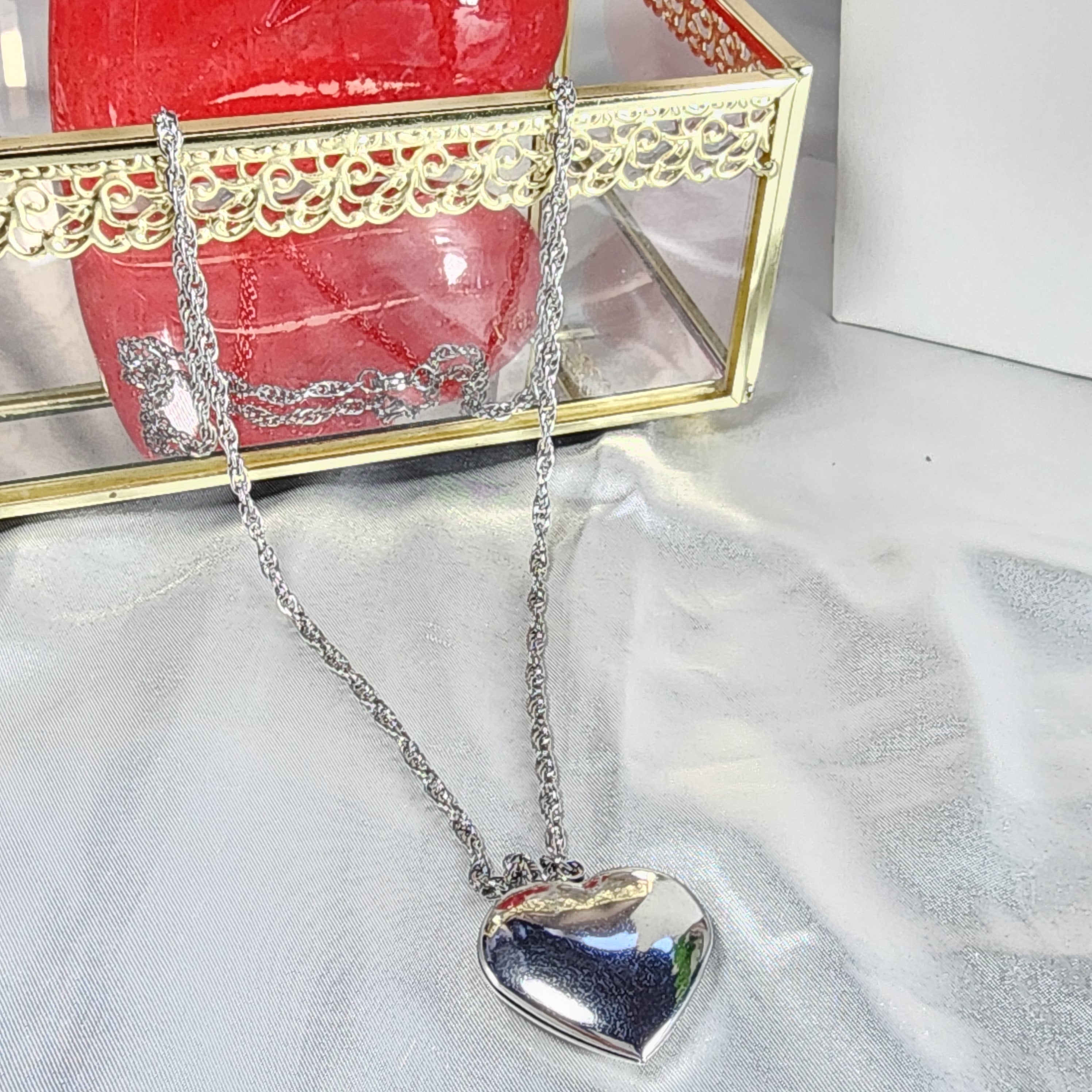 💮Silver heart necklace.📿