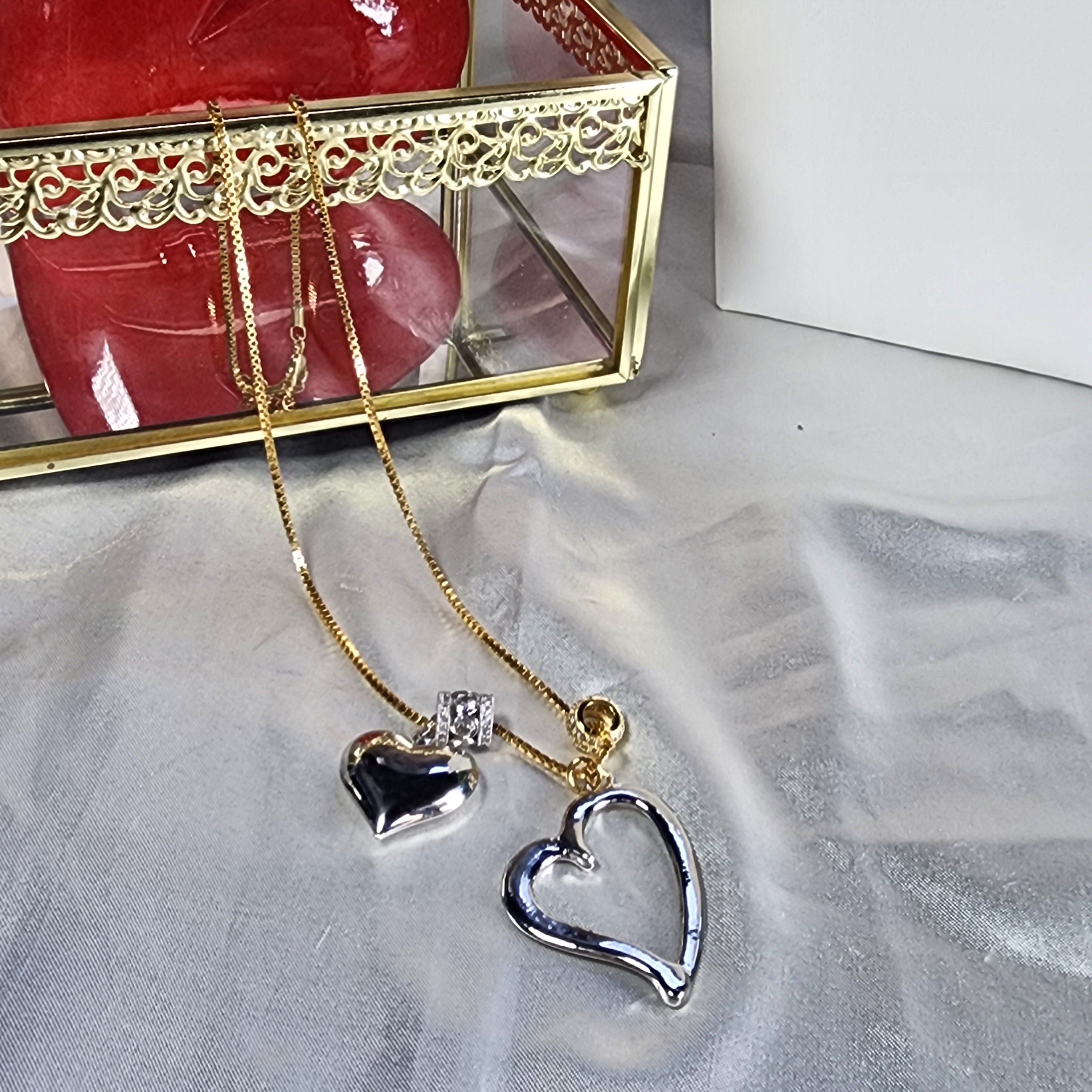 💮Silver-plated double heart pendant necklace.📿