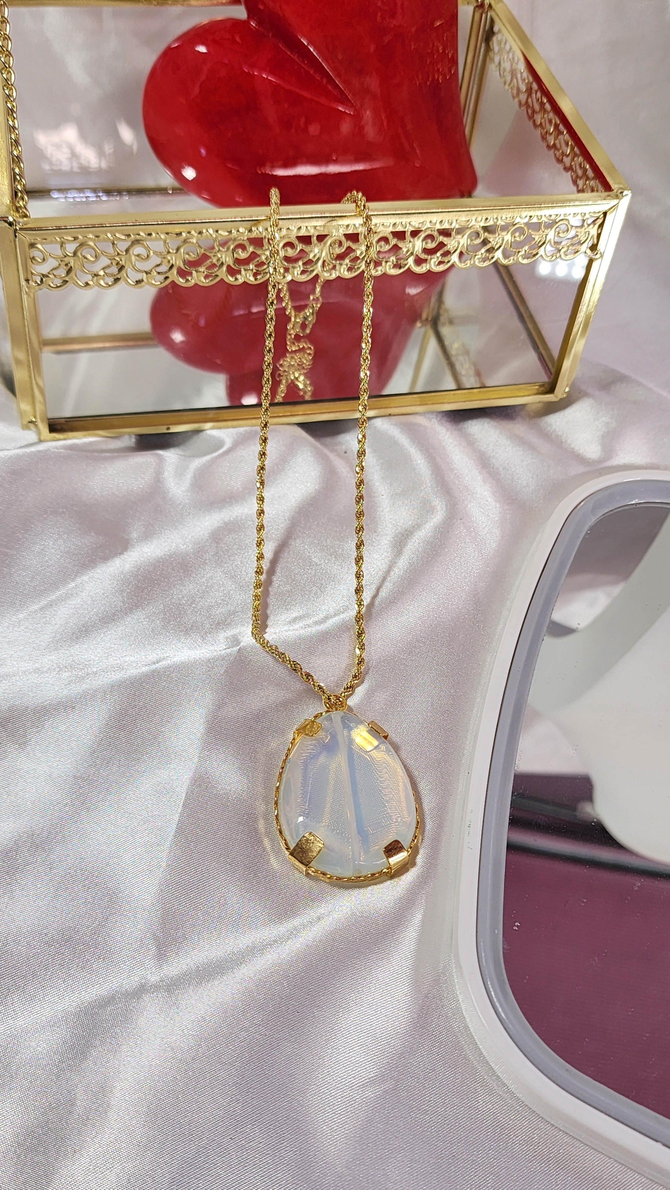 💮Rainbow moonstone necklace. Teardrop pendant.📿