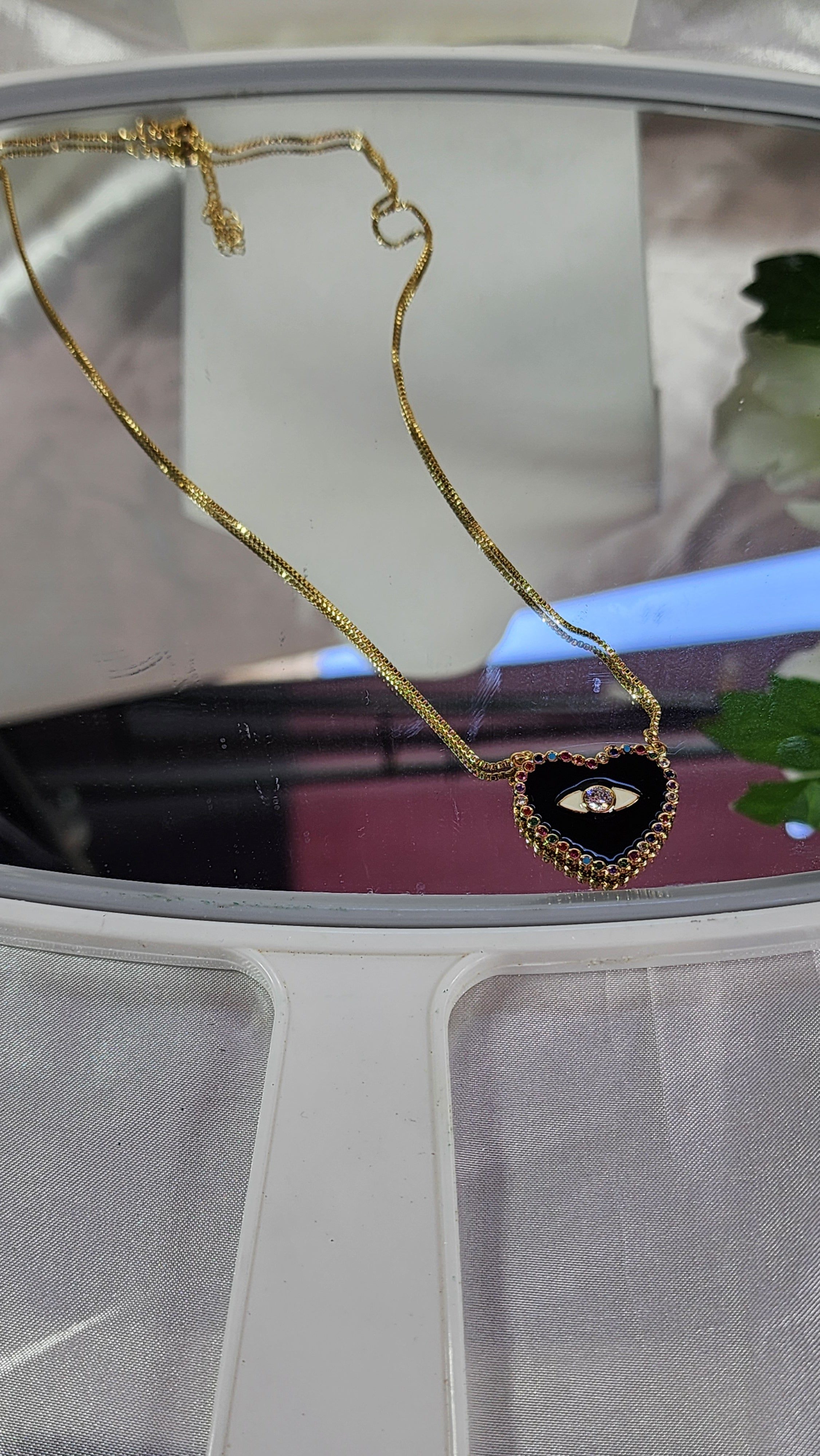 💮Evil eye pendant necklace. Black enamel heart pendant.📿