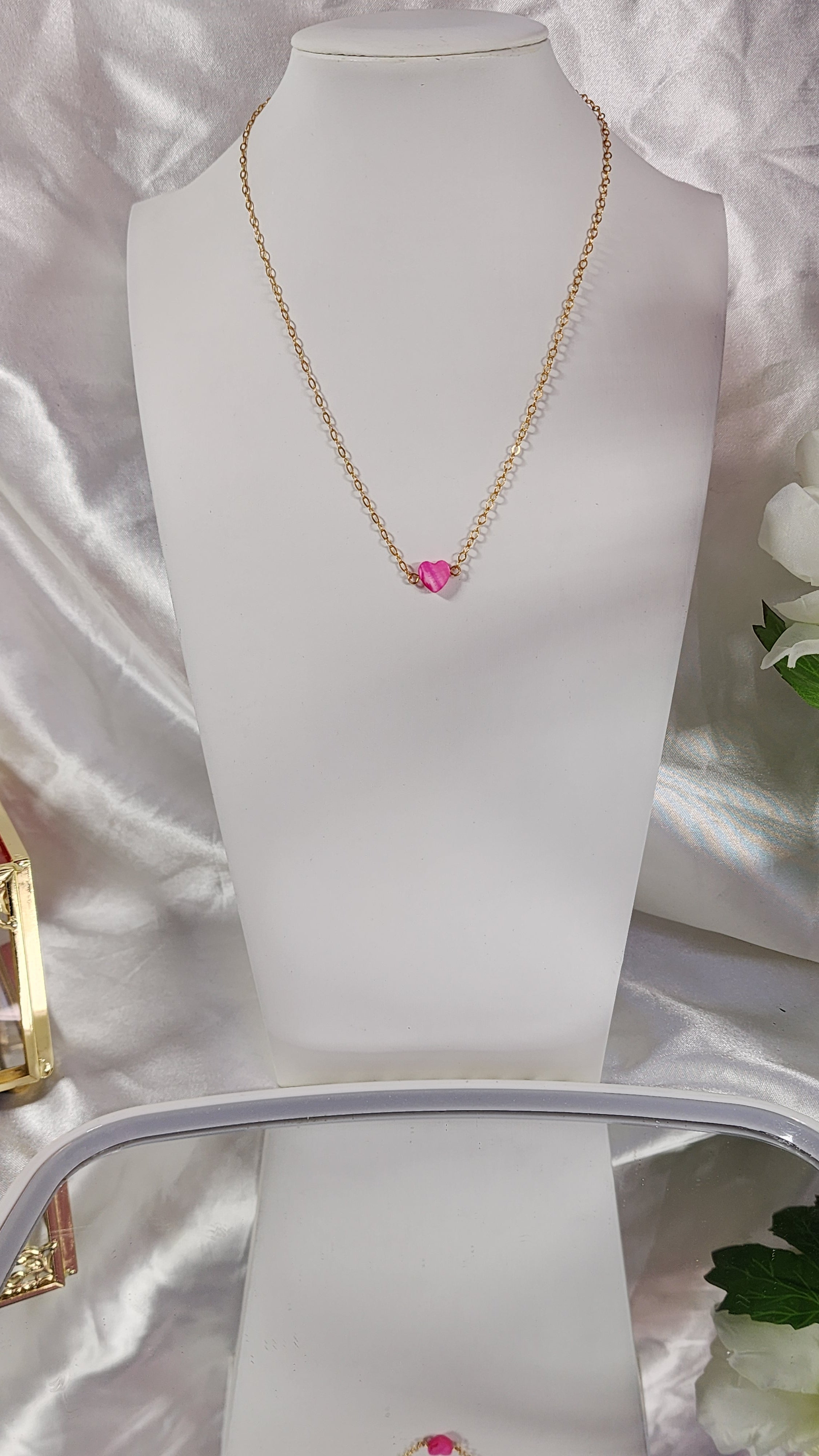 💮Mini pink heart choker necklace.📿