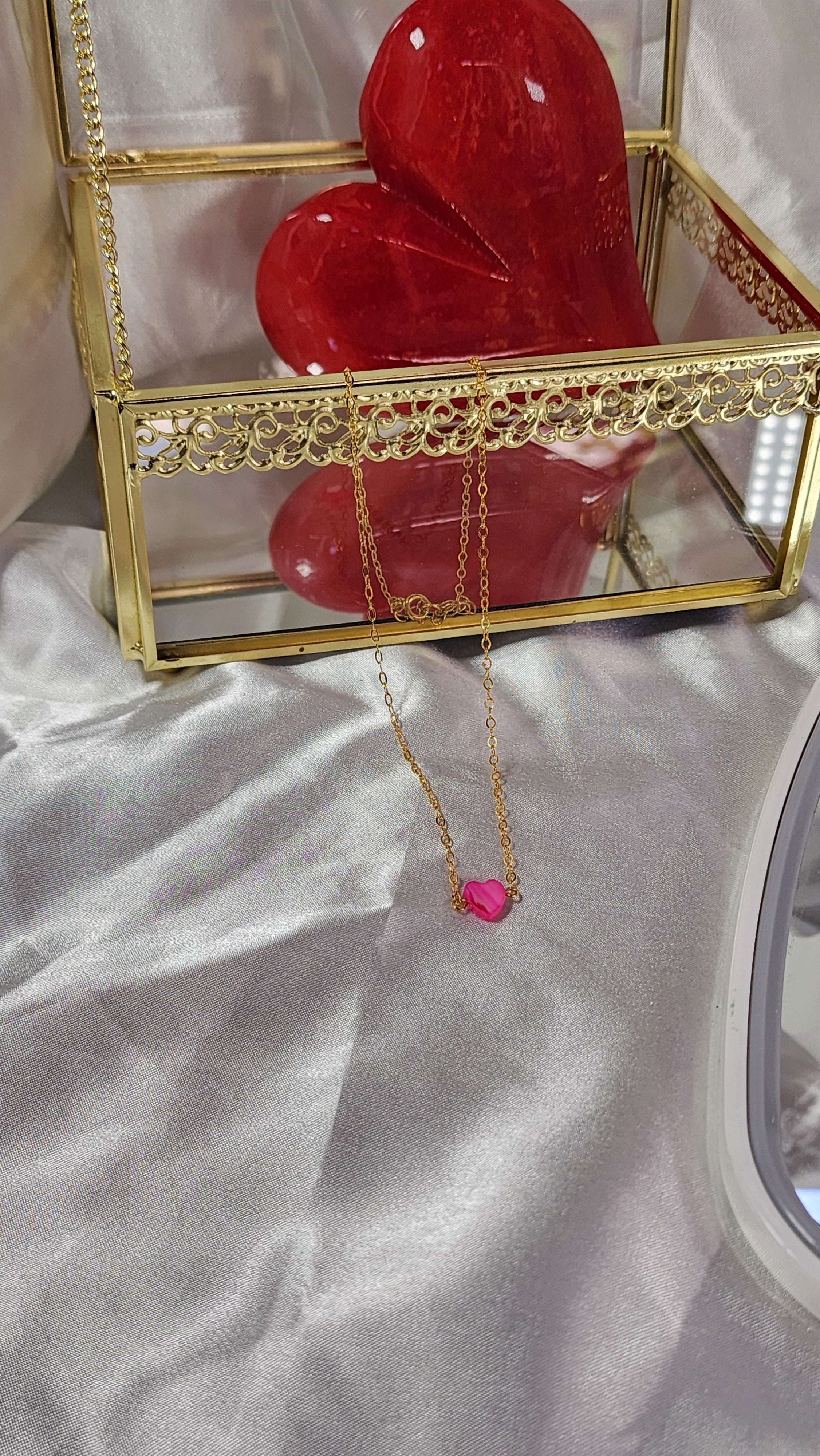 💮Mini pink heart choker necklace.📿