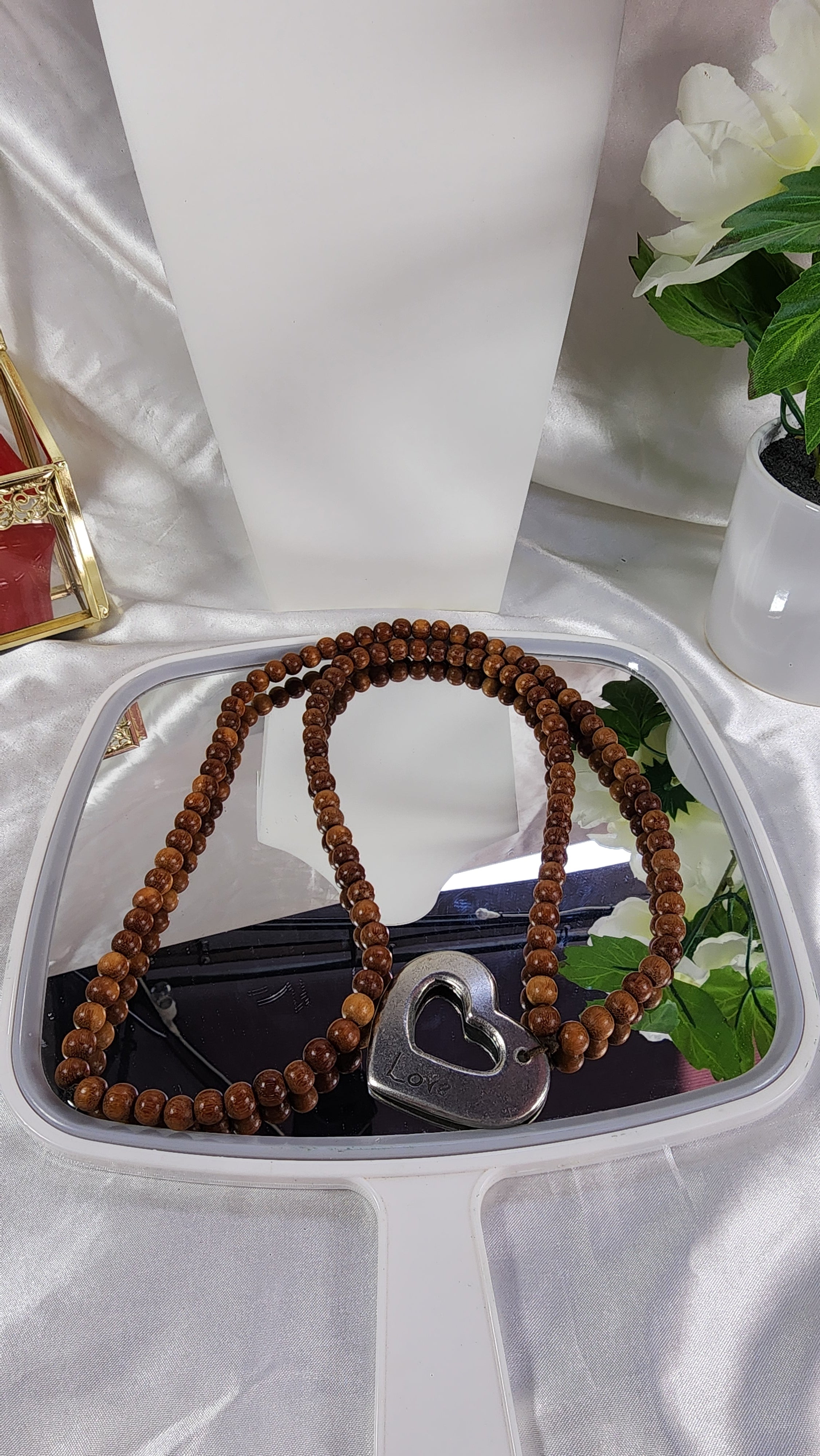 💮Love heart necklace with wooden beads.📿