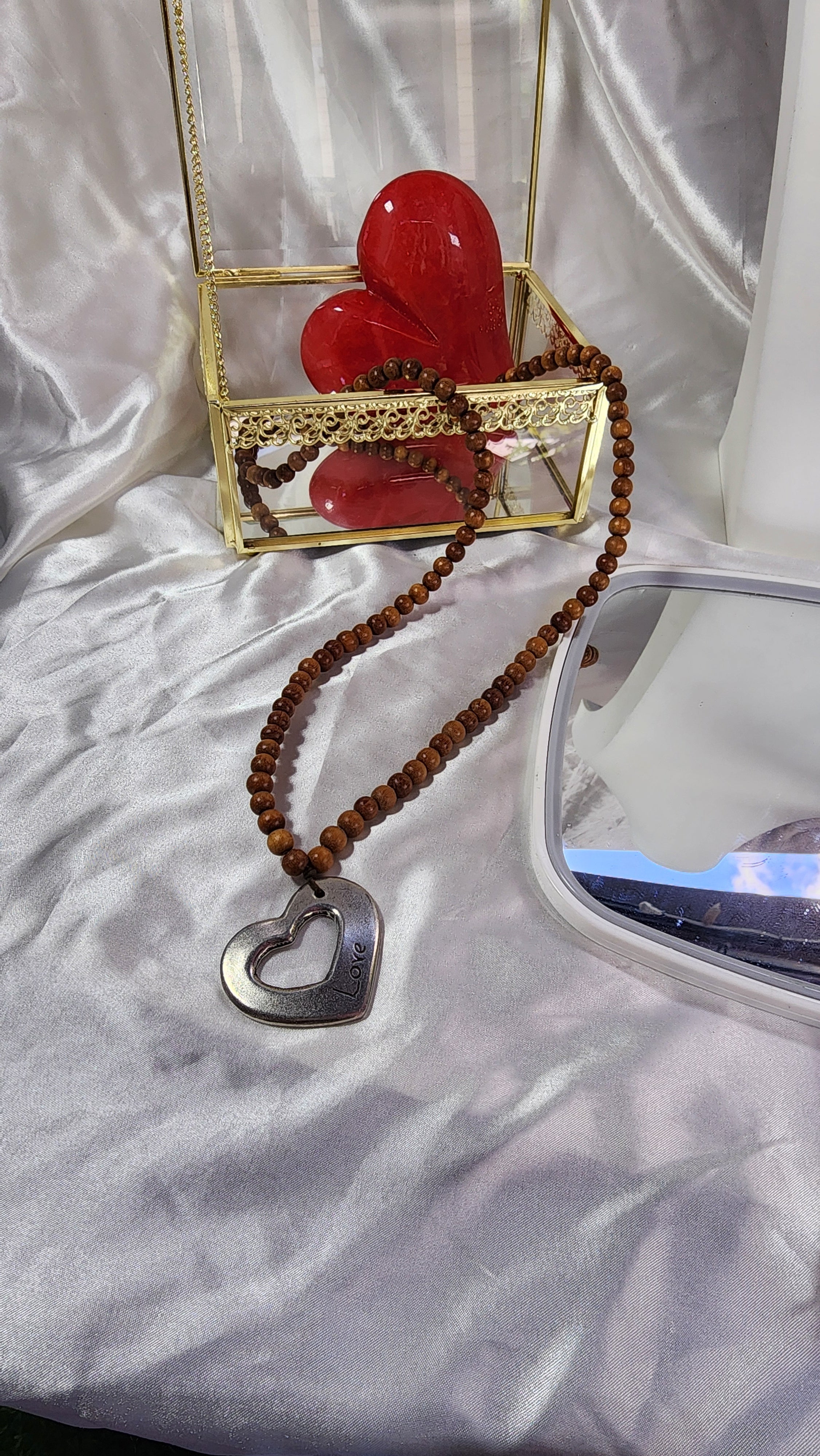 💮Love heart necklace with wooden beads.📿