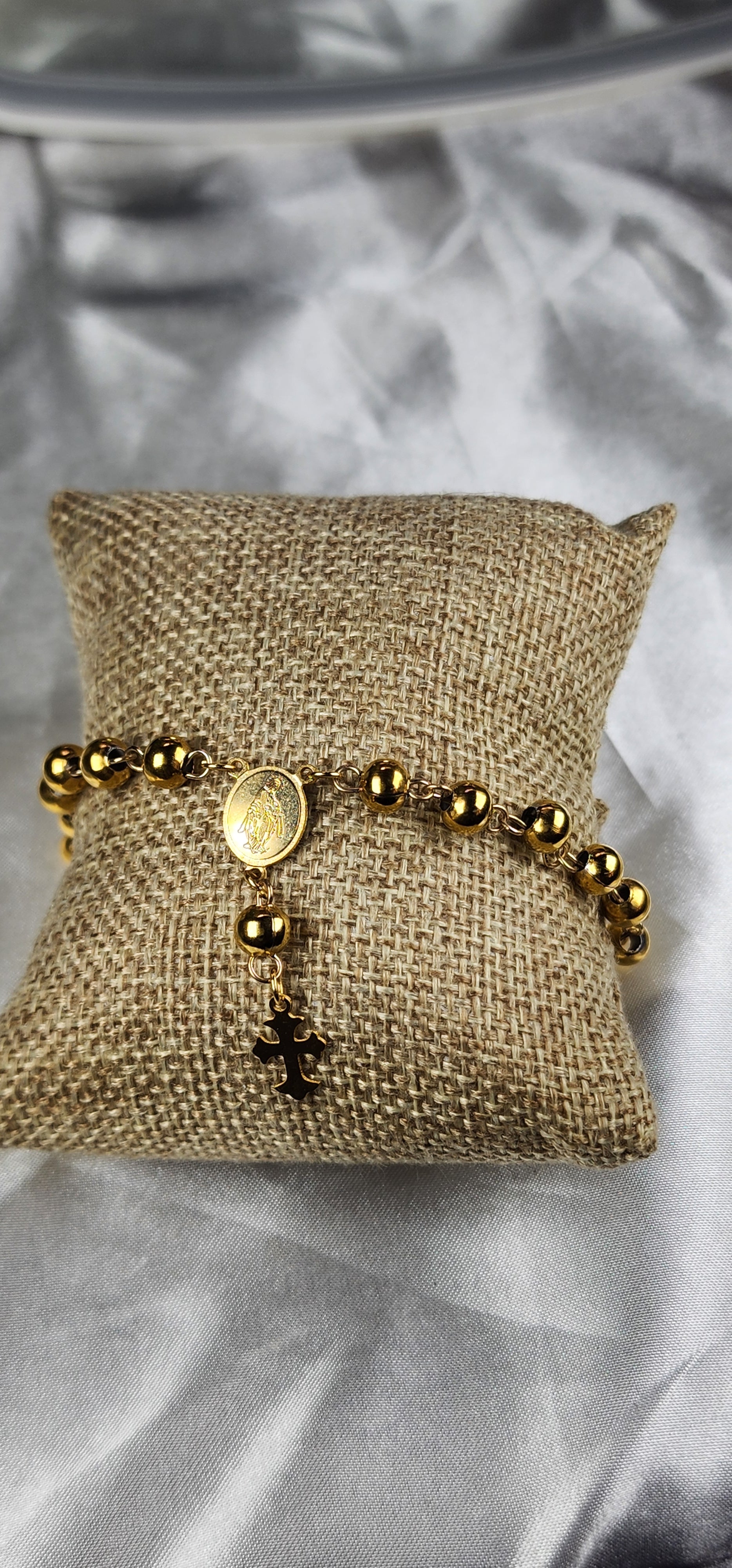 💮Gold-plated rosary anklet.📿