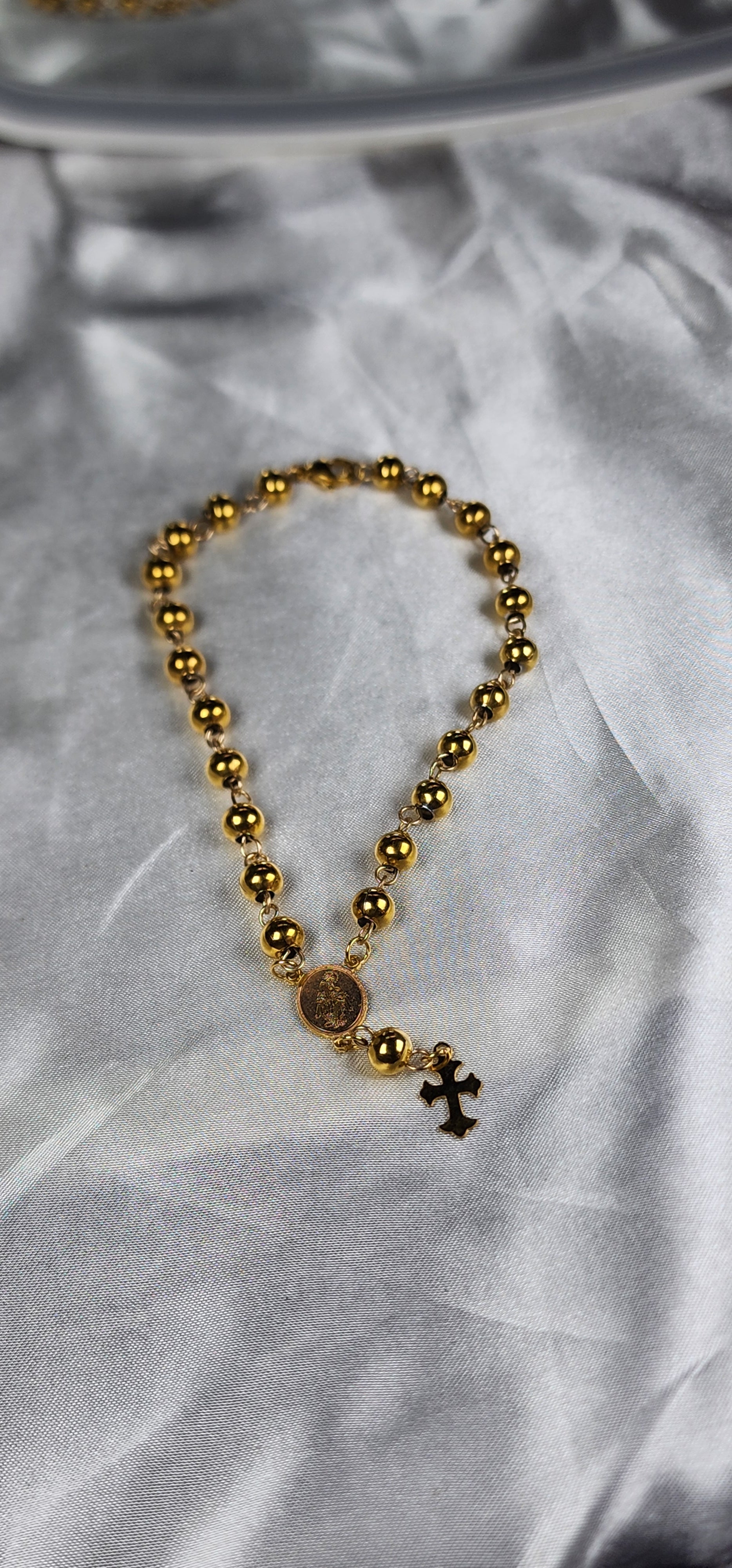 💮Gold-plated rosary anklet.📿