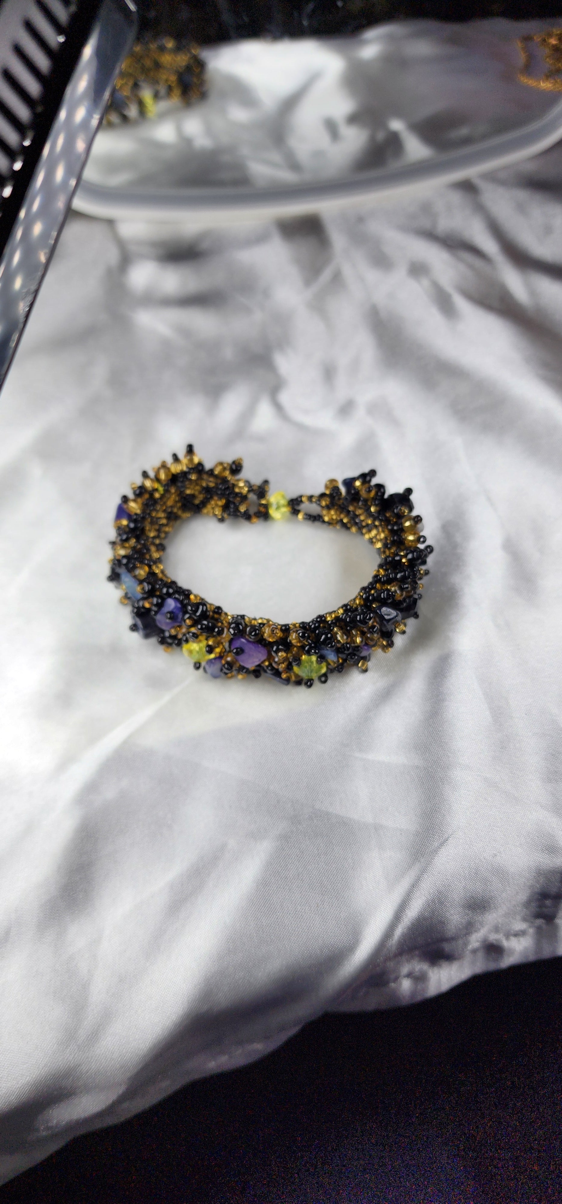 💮Elegant woven mesh beaded bracelet.📿