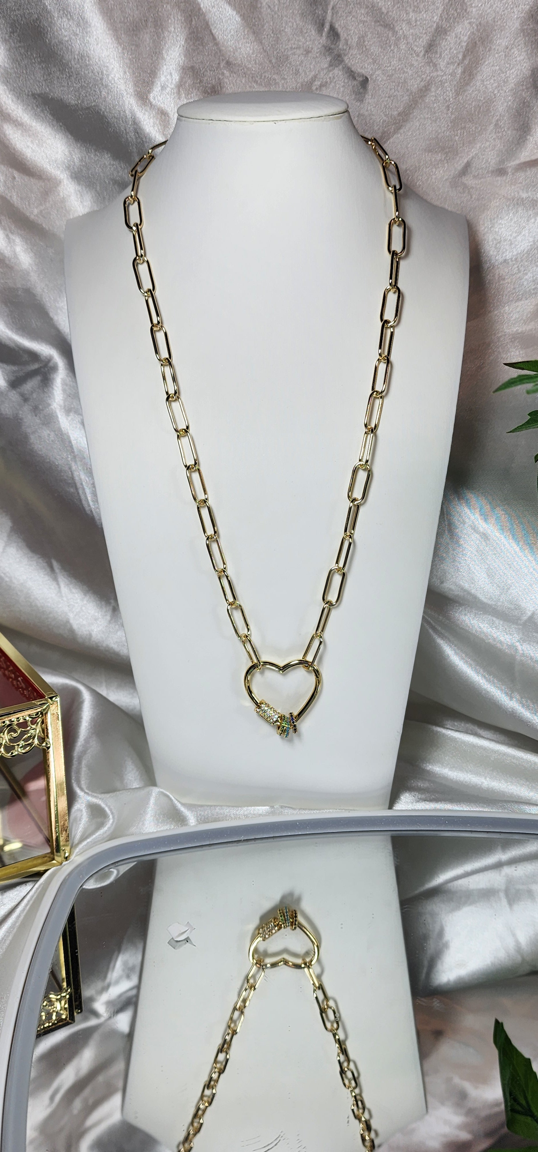 💮Heart padlock and paper clip necklace.📿