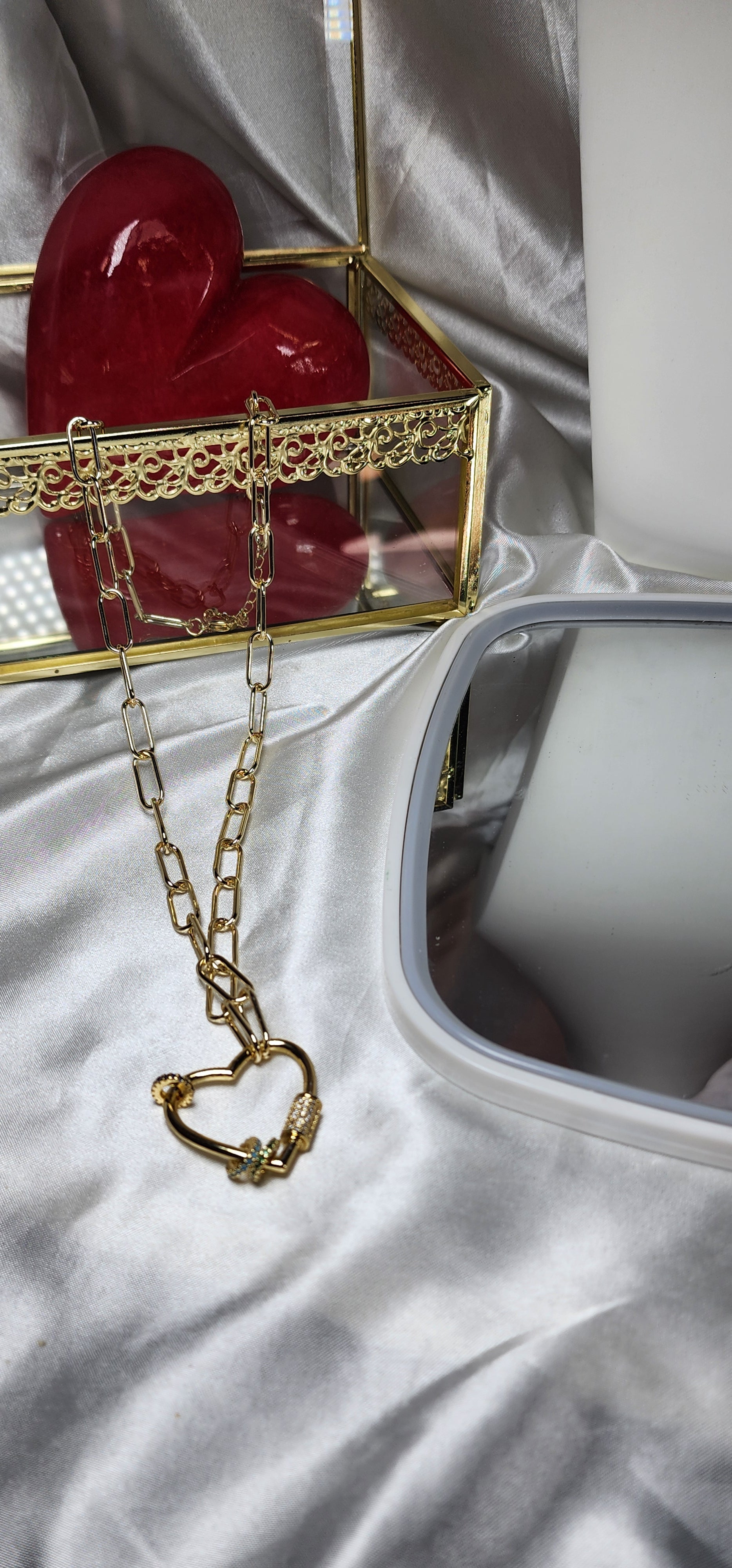 💮Heart padlock and paper clip necklace.📿