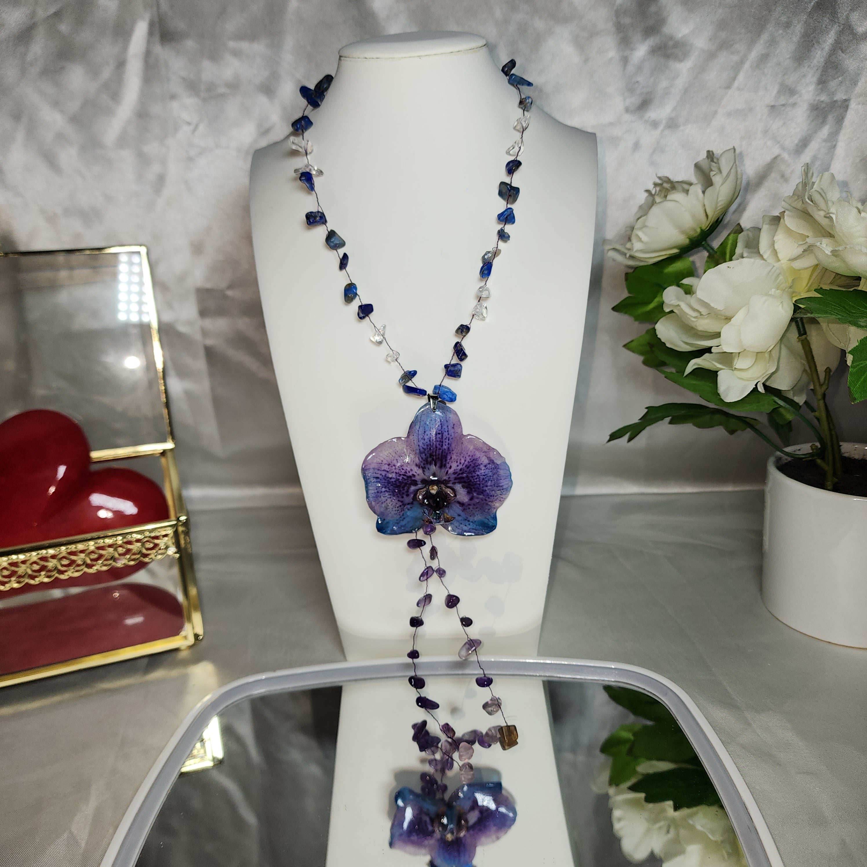 🏵️3-color pink Phalaenopsis orchid real flower necklace, preserved in resin, botanical jewelry, floral jewelry📿💞
