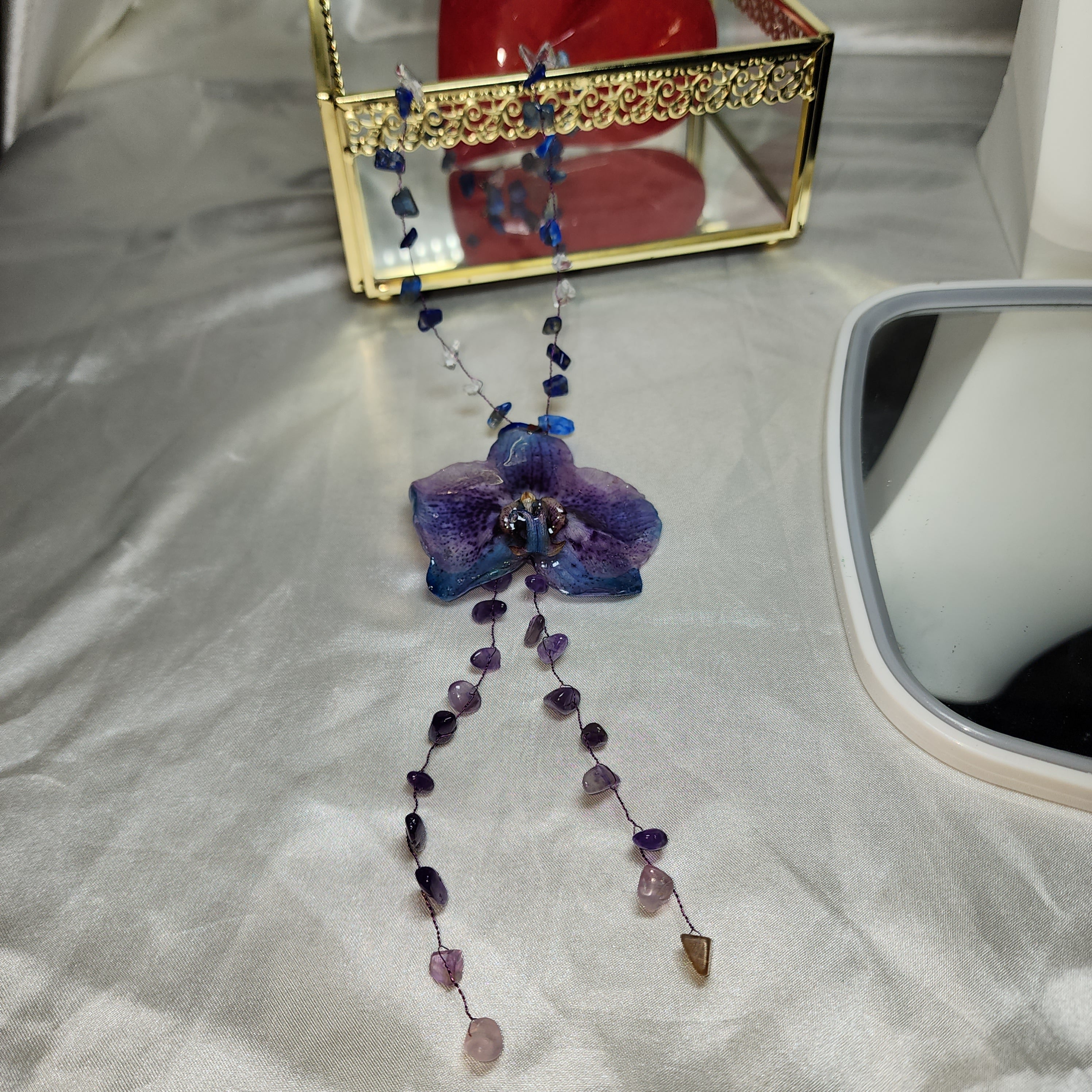 🏵️3-color pink Phalaenopsis orchid real flower necklace, preserved in resin, botanical jewelry, floral jewelry📿💞