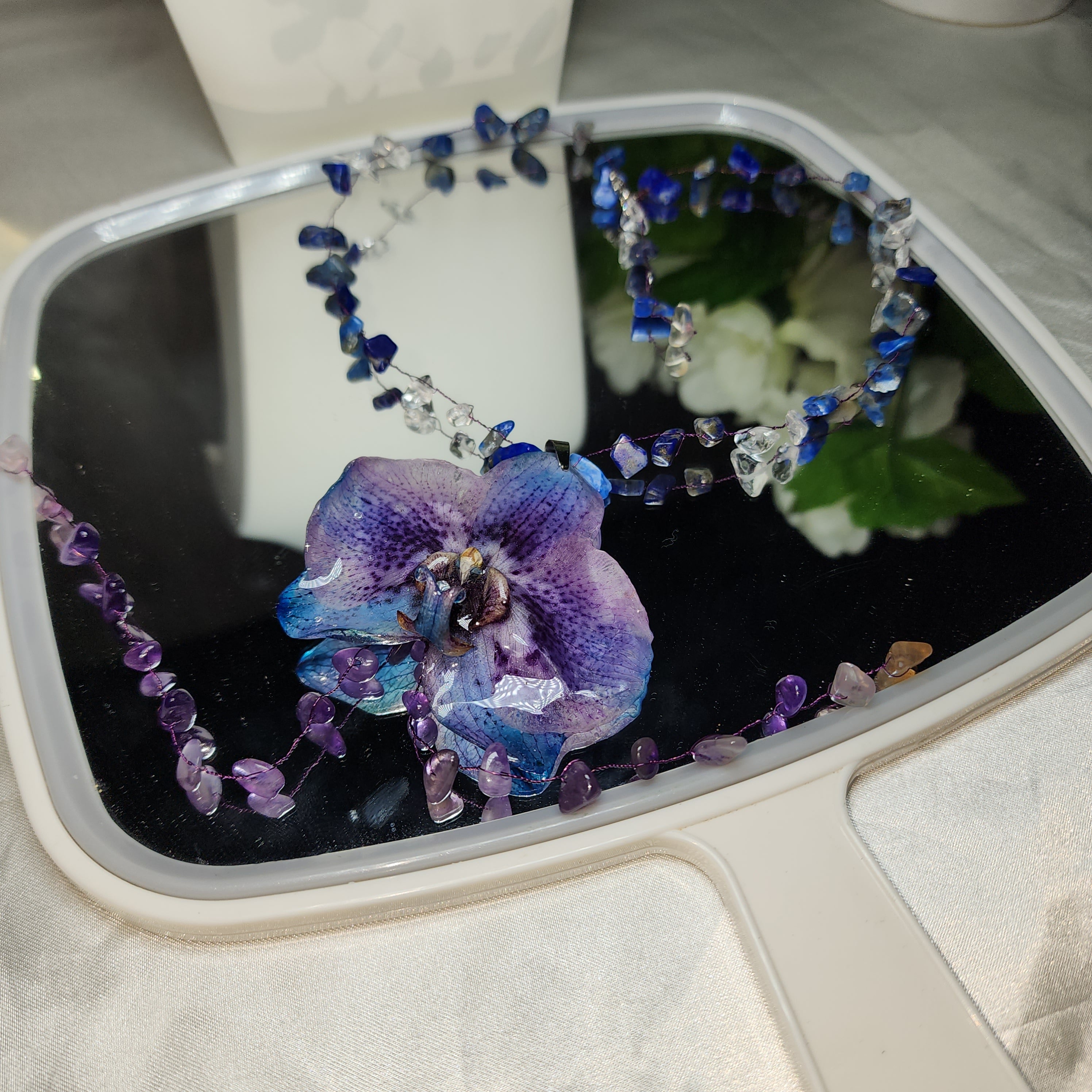 🏵️3-color pink Phalaenopsis orchid real flower necklace, preserved in resin, botanical jewelry, floral jewelry📿💞